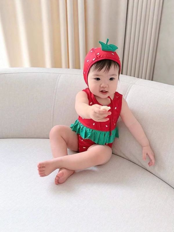 荷葉邊水果款三件套泳裝 