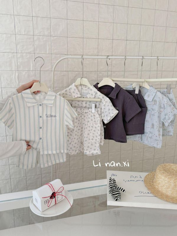 復古款紋路襯衫套裝 