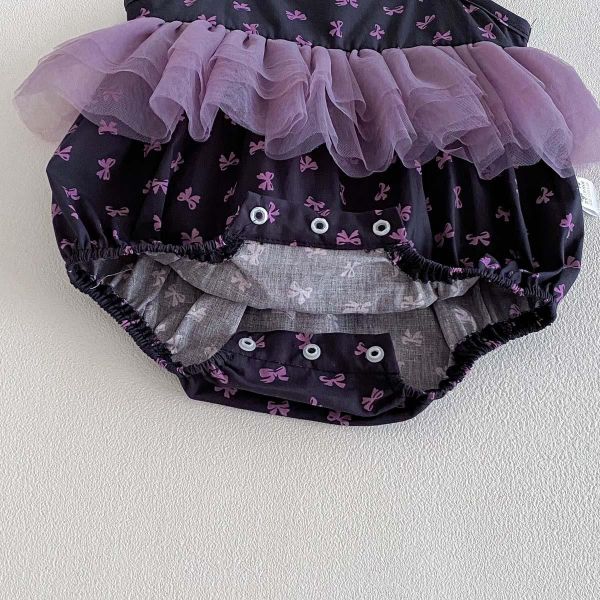 紫色網紗蝴蝶結綁帶包屁 