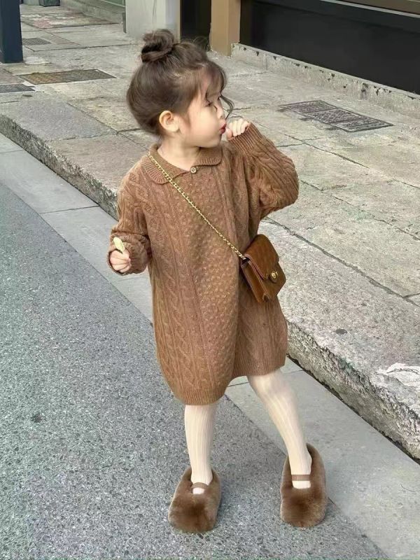 溫柔系針織領長版洋裝 