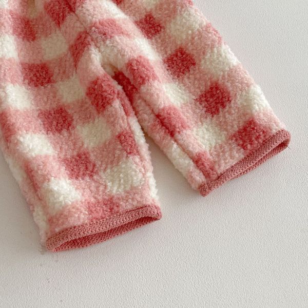 美美粉格口袋加絨套裝 