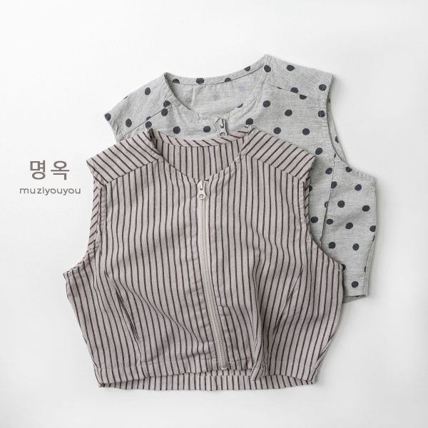 點點配條紋日系小背心 