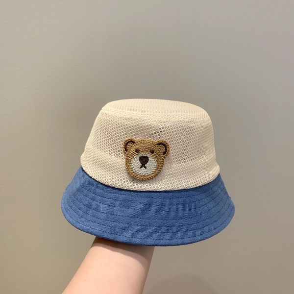 撞色刺繡小熊透氣漁夫帽 