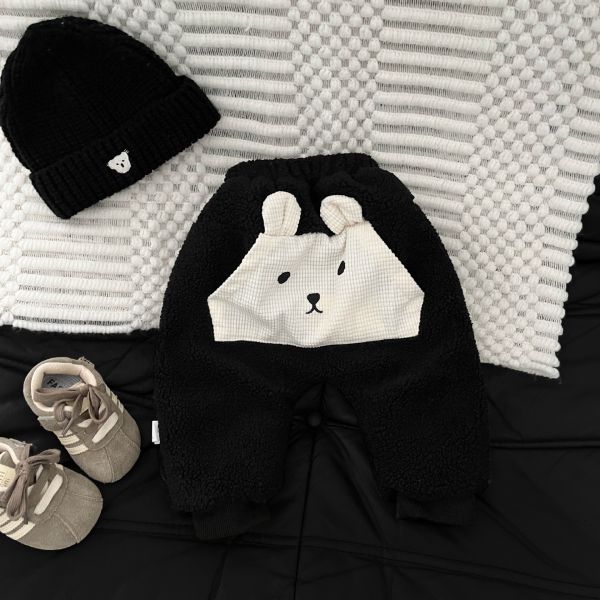 可愛小熊臉羊羔絨褲 