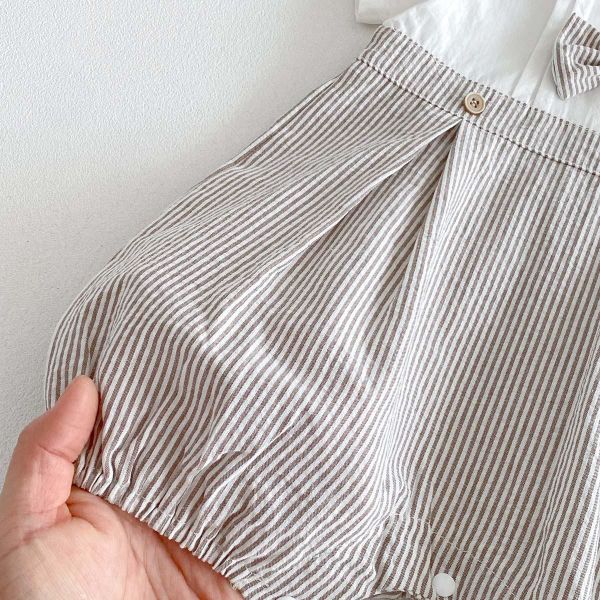 紳士領結格子拼接連身衣 