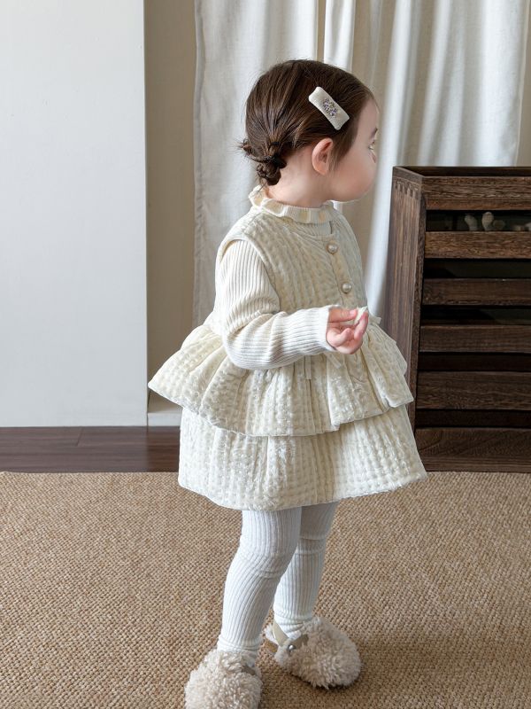 奶油小公主花織背心套裝 