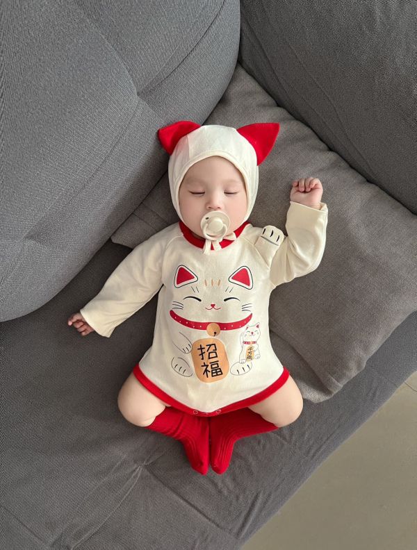 迎春招財貓咪賀年包屁｜附帽 