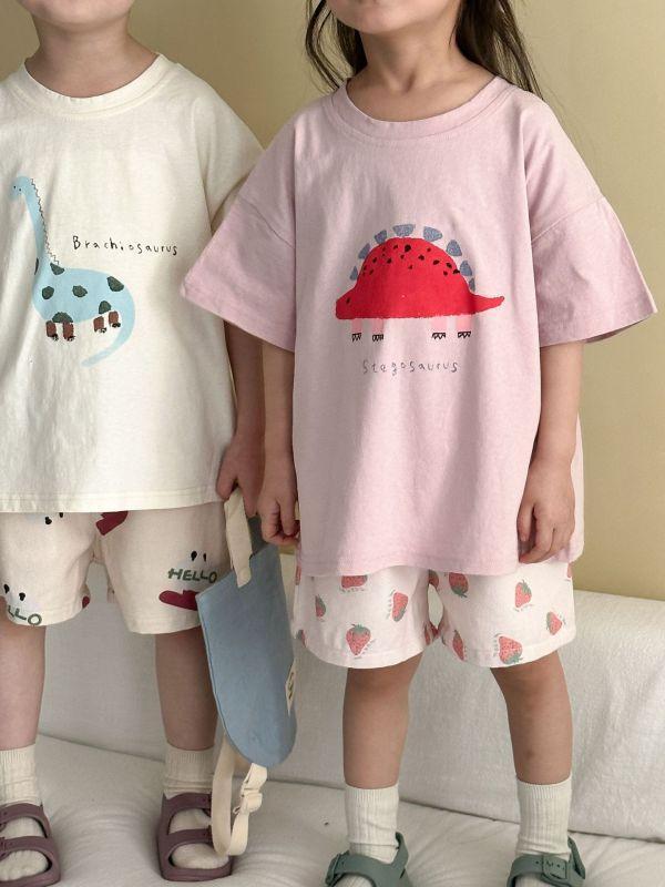 彩色筆恐龍短tee 