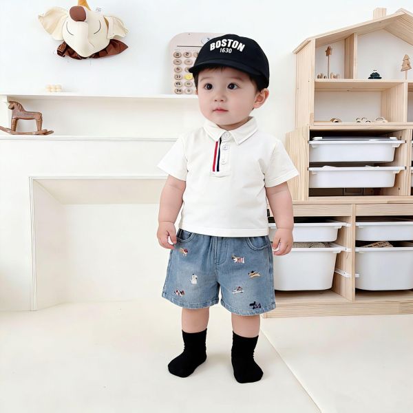 狗狗大集合刺繡牛仔短褲 