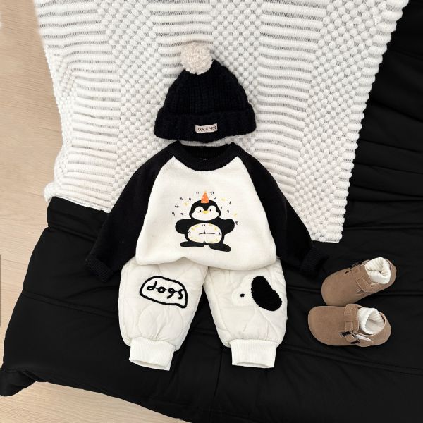 冬日小熊壓紋加厚保暖褲 