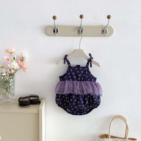 紫色網紗蝴蝶結綁帶包屁 