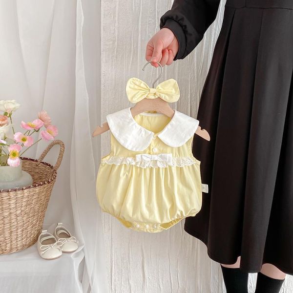 淡淡優雅黃娃娃領姊妹裝 