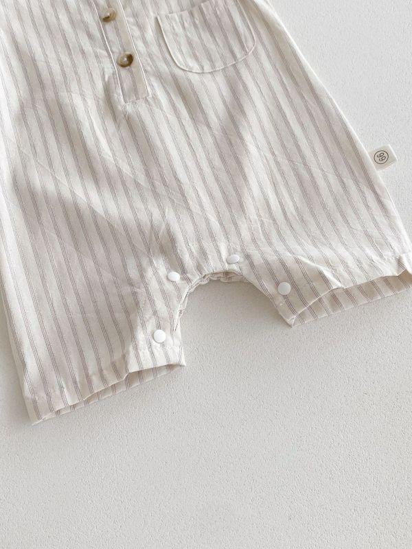 日系直條紋背心爬服｜附帽 