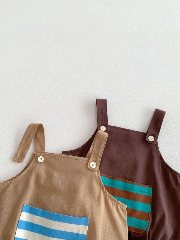 橫條紋口袋吊帶套裝 