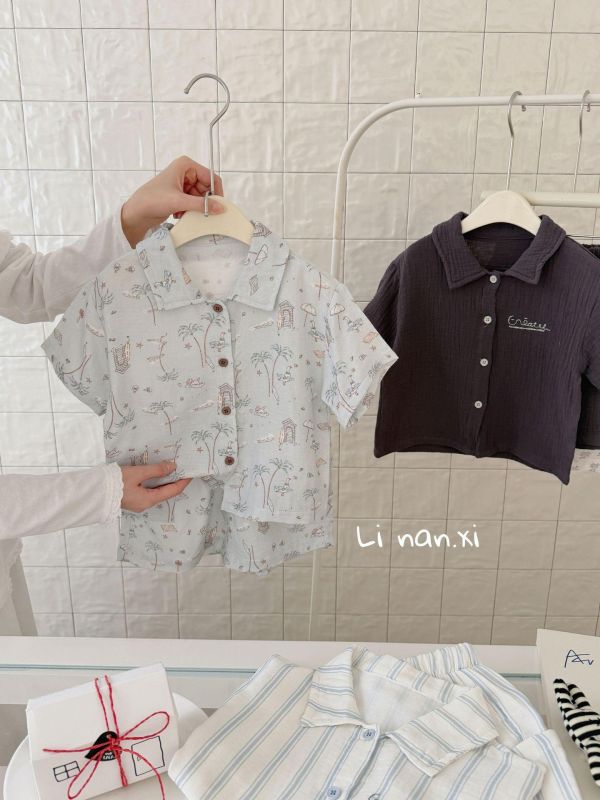 復古款紋路襯衫套裝 