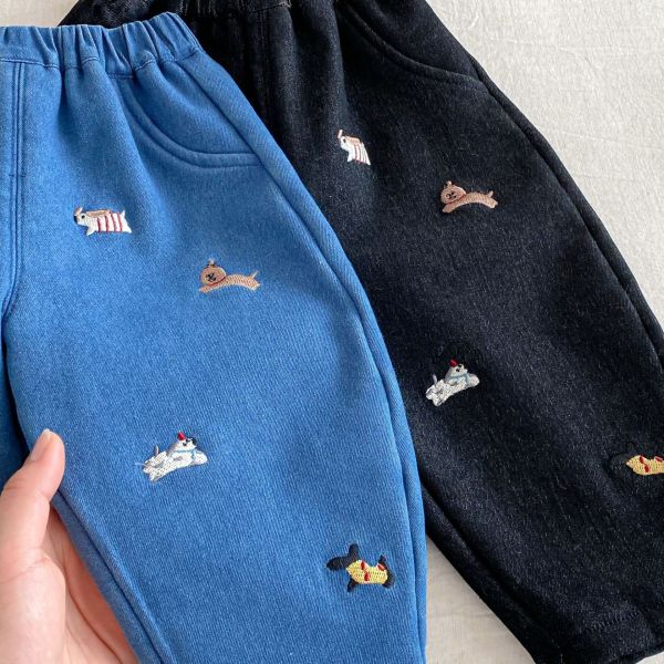 療癒系狗狗保暖牛仔長褲 