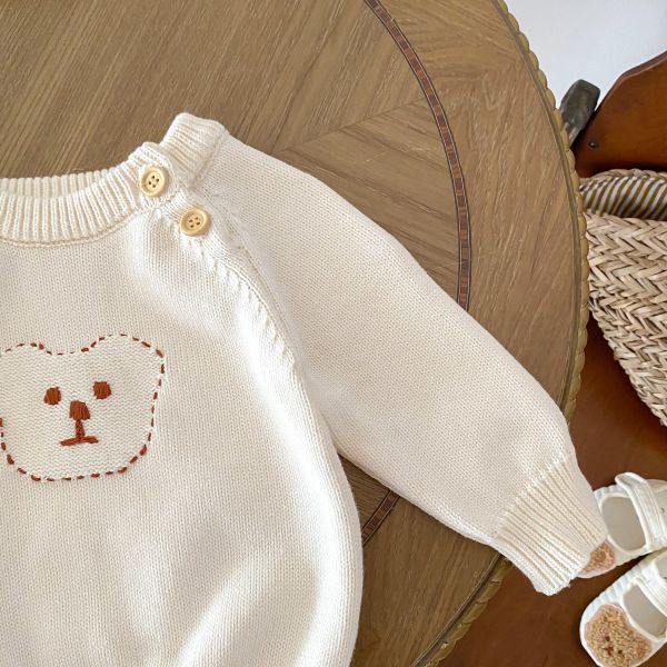 刺繡小熊米白針織衫 