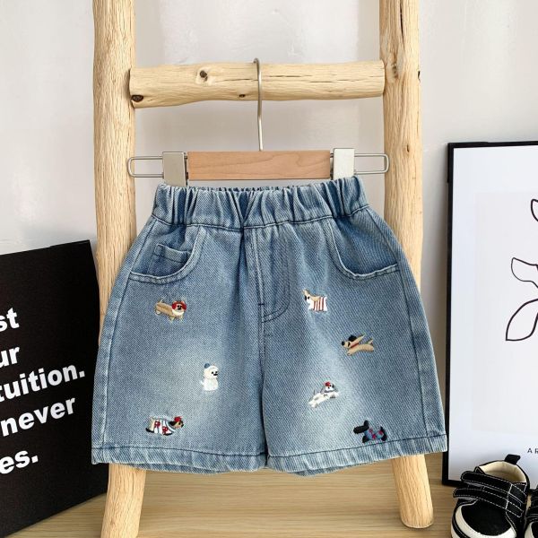 狗狗大集合刺繡牛仔短褲 