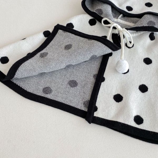 黑白小圓點連帽斗篷 