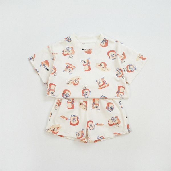 滿印吐司小偷短袖套裝 