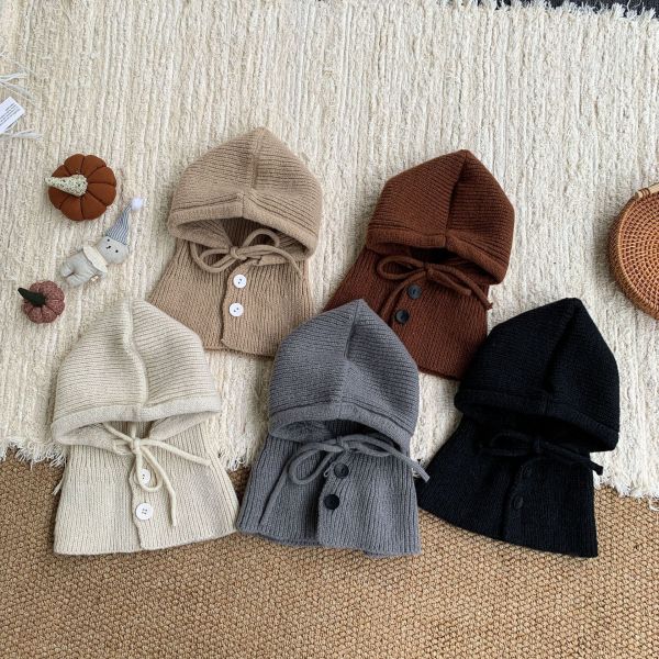 質感排扣加厚毛線包頭帽 