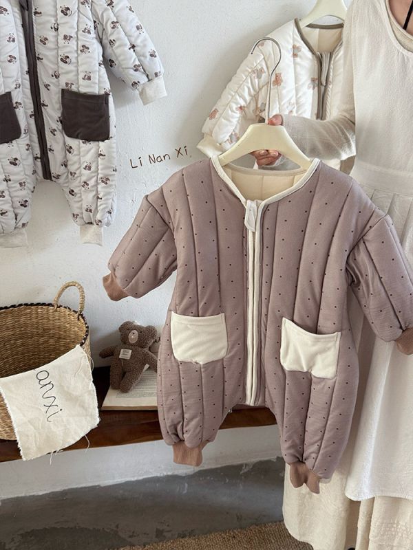 大地色動物雙口袋連身衣 