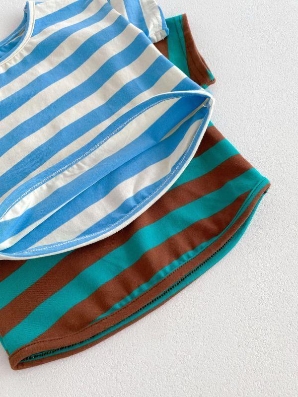 橫條紋口袋吊帶套裝 