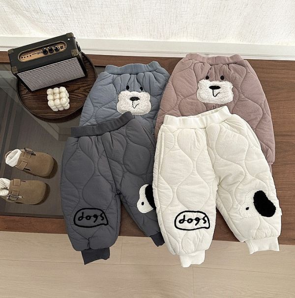 冬日小熊壓紋加厚保暖褲 