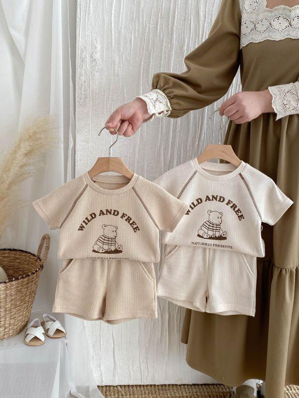 鬆餅格明線小熊套裝 