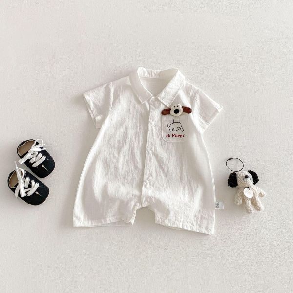 立體小白狗POLO領連身衣 