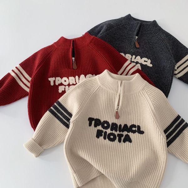 小學院字母半拉鍊針織上衣 