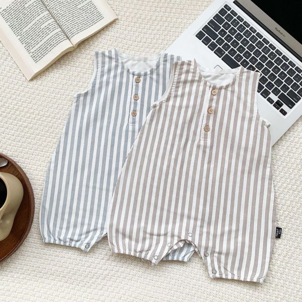 清新風直條紋無袖連身衣 