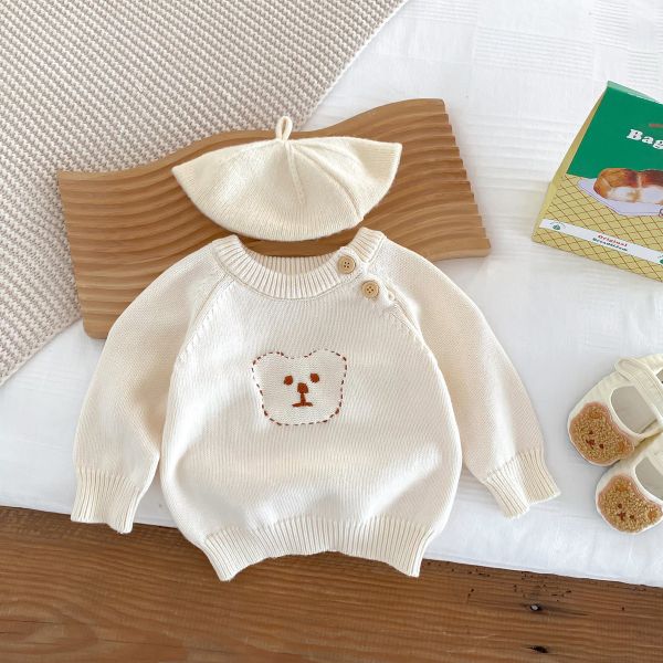 刺繡小熊米白針織衫 