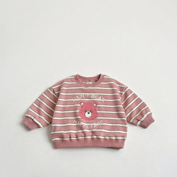 彩色小熊圓領條紋長tee 