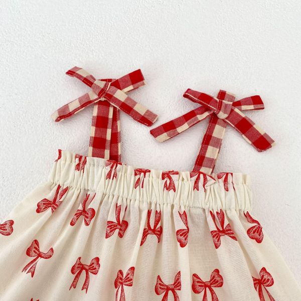 滿印蝴蝶結飄感吊帶套裝 