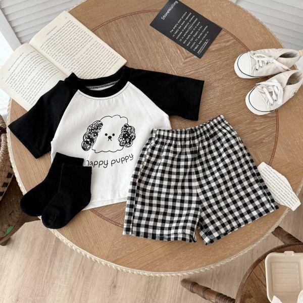 黑白格動物短袖套裝 