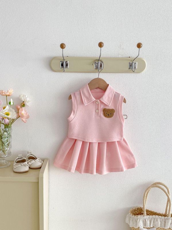 呆呆熊背心百摺裙套裝 