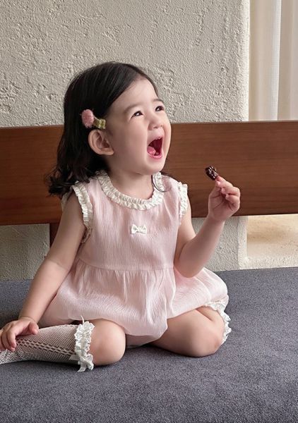 奶霜小甜妹！粉色無袖包屁 