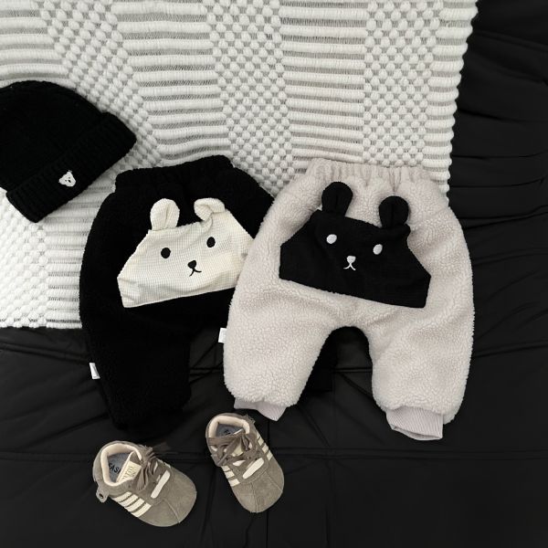 可愛小熊臉羊羔絨褲 