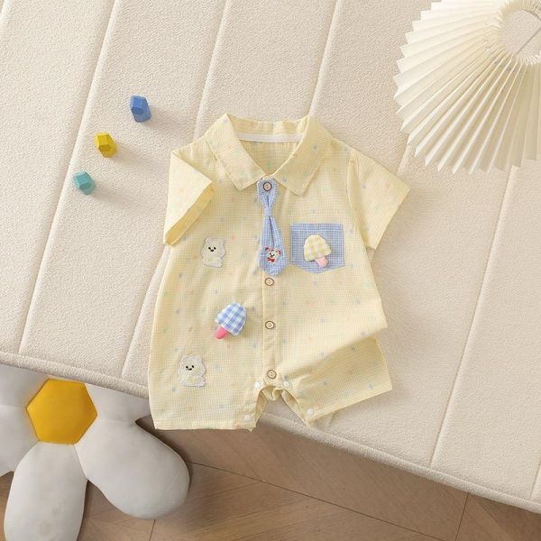 彩色點點領帶小熊連身衣 