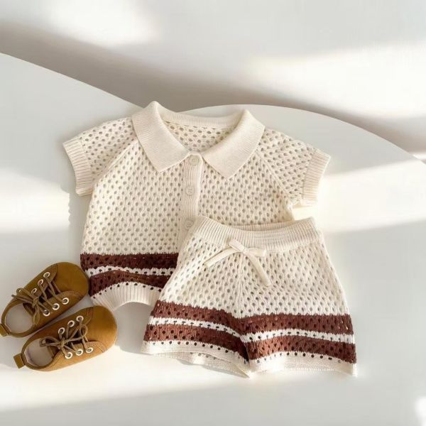 渡假風條紋撞色套裝 