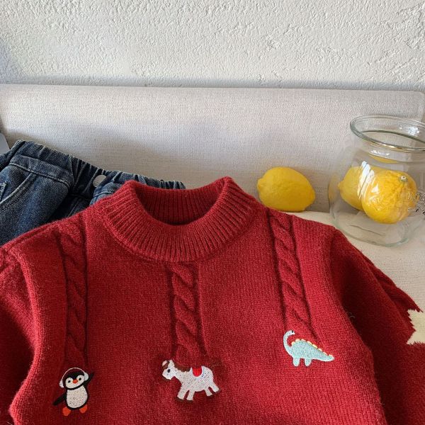 霧紅色童趣動物針織上衣 