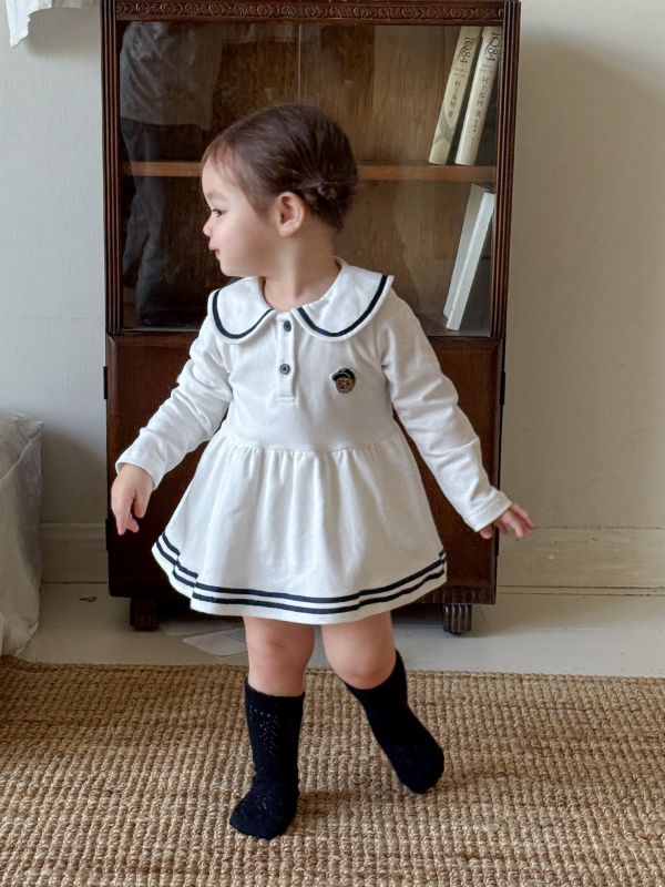 小熊學院風邊線娃娃領包屁裙 