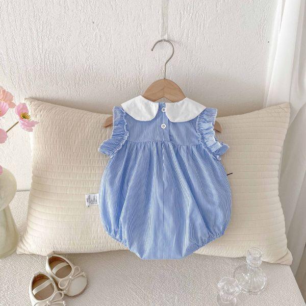 奶油領藍條紋包屁 
