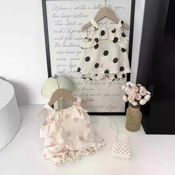 可愛點點花邊吊帶套裝 