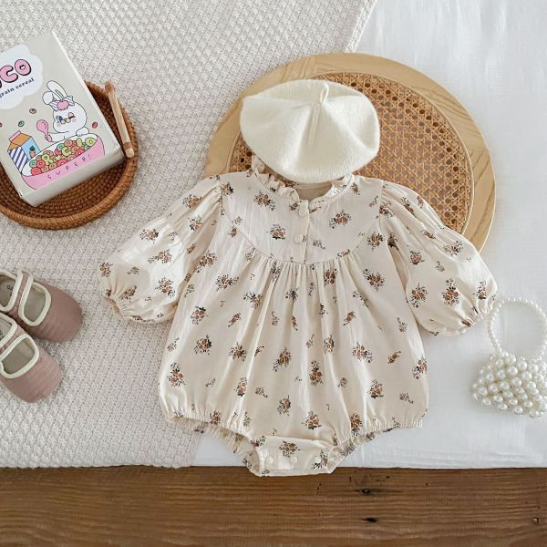 乾燥花束杏色長袖包屁 