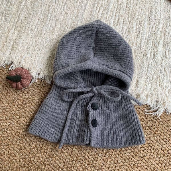 質感排扣加厚毛線包頭帽 