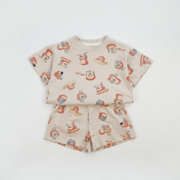 滿印吐司小偷短袖套裝 