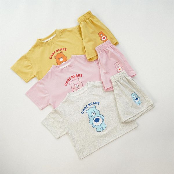 彩紅愛心熊半袖套裝 