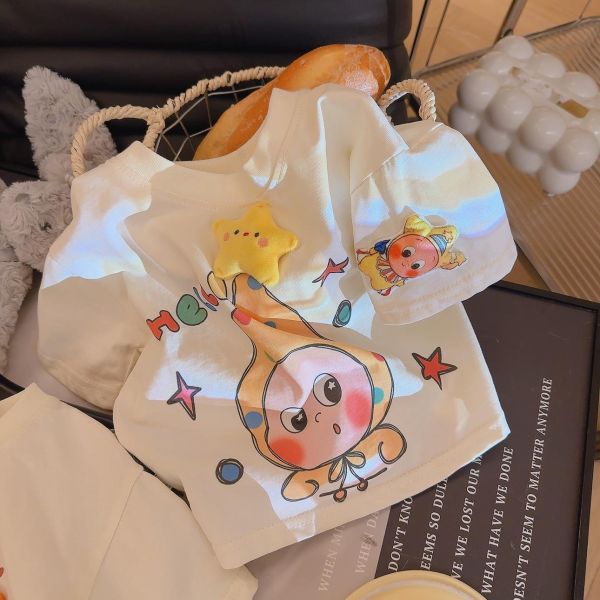 星星人印花短袖米杏tee 